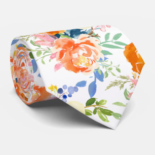 Cravate PixDezines Aquarelle Orange Peonies en Pansies