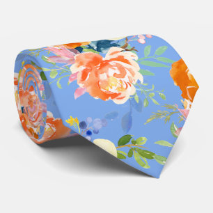 Cravate PixDezines aquarelle peonies orange et pensées DIY
