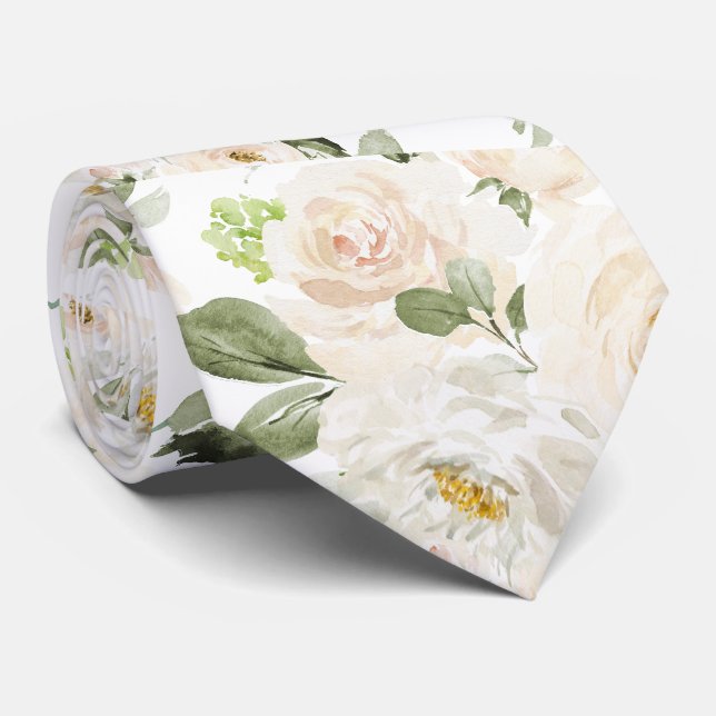 Cravate PixDezines Aquarelle Roses Crème d'Albâtre (Roulé)