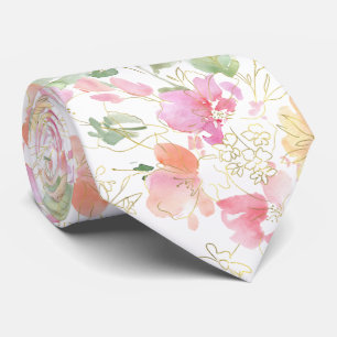 Cravate PixDezines Aquarelle Sweetpeas Blush Pink Jaune