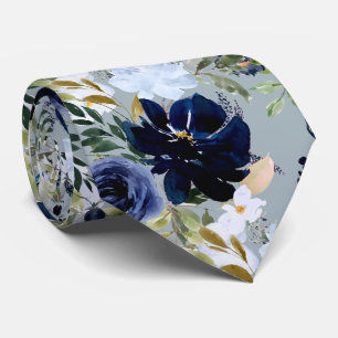Cravate PixDezines Bleu Poussiéreux Bleu Marine Fleur Aqua