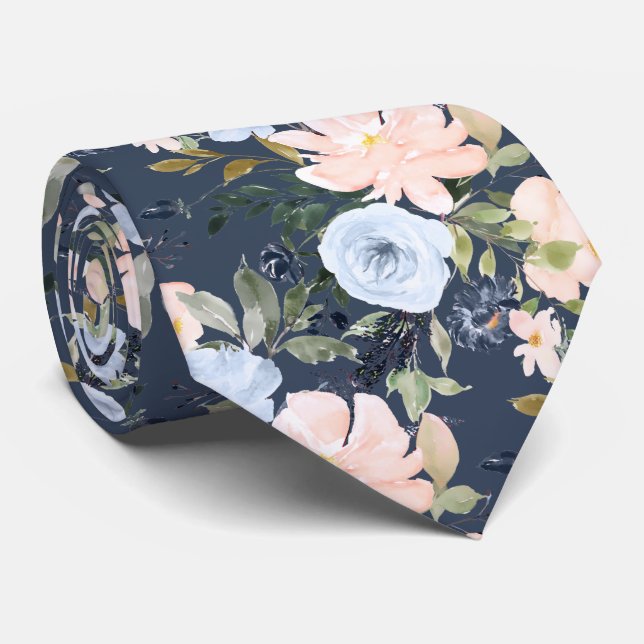 Cravate PixDezines Blush Dusty Blue H2 Botanique (Roulé)