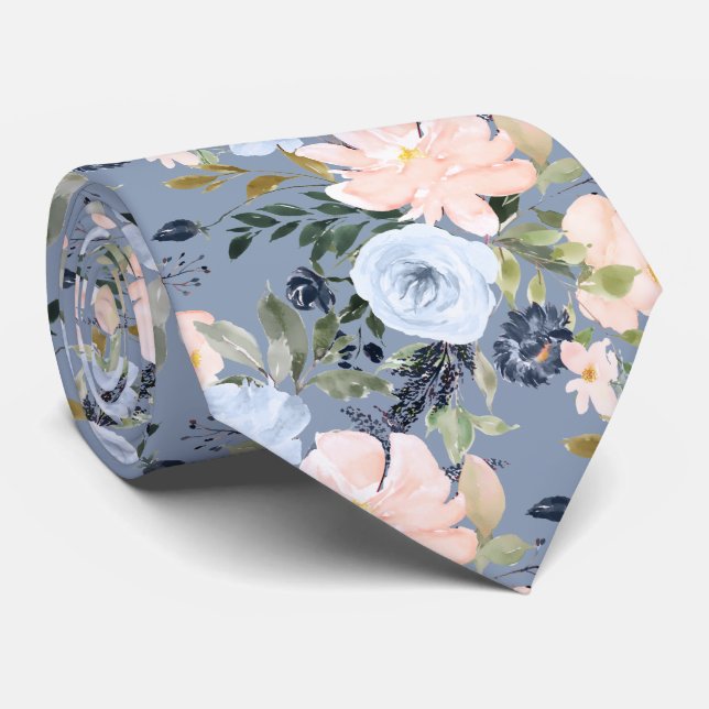 Cravate PixDezines Blush Dusty Blue H2 Botanique (Roulé)