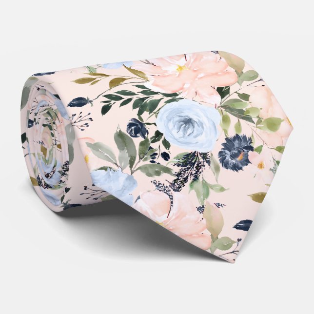 Cravate PixDezines Blush Dusty Blue H2 Botanique (Roulé)