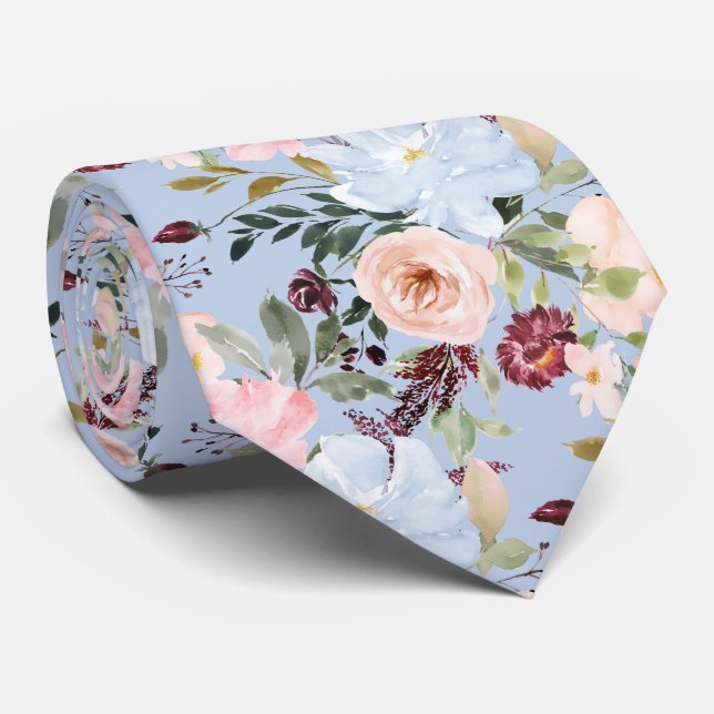 Cravate PixDezines Blush Dusty Blue H2 Botanique (Roulé)
