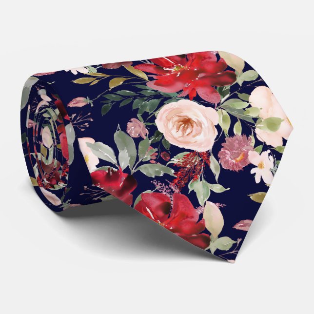 Cravate PixDezines Blush Red Aquarelle Fleurs do-it-yourse (Roulé)