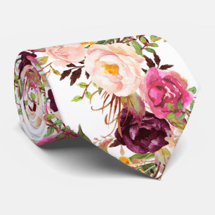 Cravate PixDezines Boho Blush Bourgogne Aquarelle Fleurs