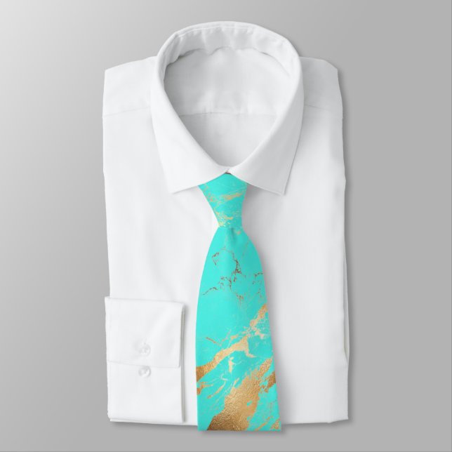 Cravate PixDezines Dalle de marbre bleu turquoise + veines (Attaché)