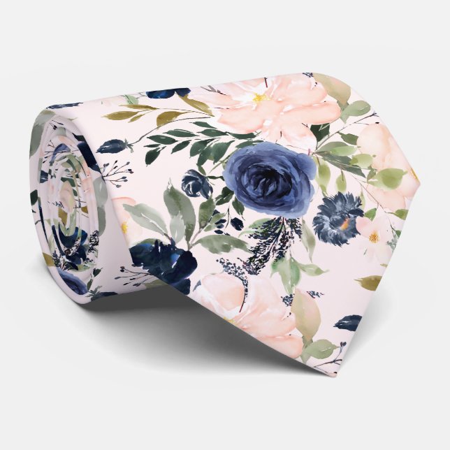 Cravate PixDezines Fleurs Aquarelle Bleu Blush DIY couleur (Roulé)