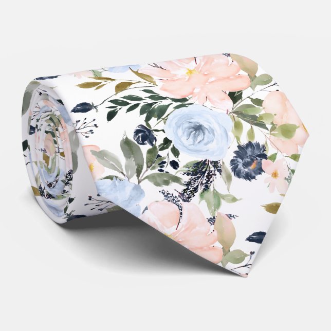 Cravate PixDezines Fleurs Aquarelle Bleu Blush DIY couleur (Roulé)
