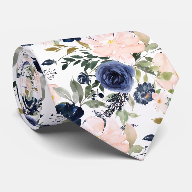 Cravate PixDezines Fleurs Aquarelle Bleu Blush DIY couleur (Roulé)