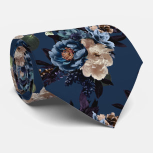 Cravate PixDezines Fleurs Bleues Botaniques Crème Moody