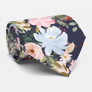 Cravate PixDezines Fleurs d'aquarelle bleu glace rose pâle