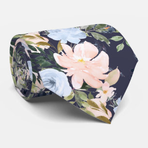 Cravate PixDezines Fleurs d'aquarelle bleu glace rose pâle