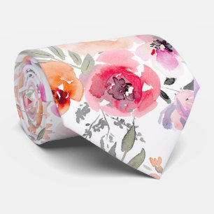 Cravate PixDezines Florales d'été à l'aquarelle Rouge Blus