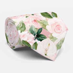 Cravate PixDezines H2 Blush Anthuriums Roses Pivoines Cou