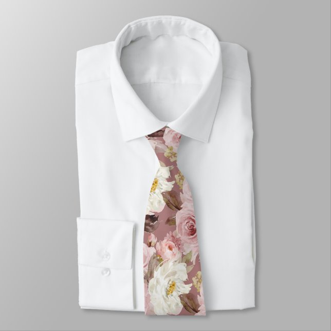 Cravate PixDezines H2 Blush Dusty Pink Roses Arrière-plan  (Attaché)
