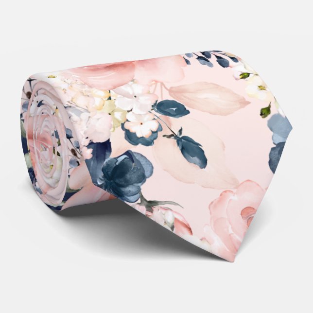 Cravate PixDezines H2 Blush Navy Roses Fond DIY (Roulé)