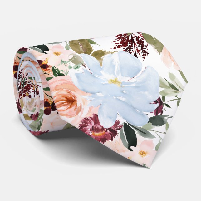 Cravate PixDezines H2 Blush Pink Dusty Blue Flowers  (Roulé)