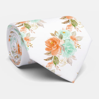 Cravate PixDezines H2 Corail Orange Roses Vertes