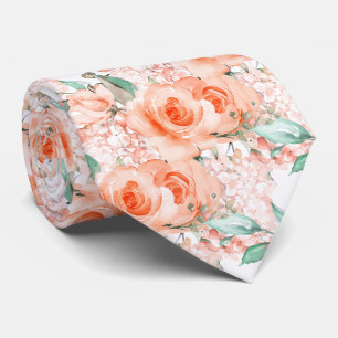 Cravate PixDezines H2 Été Roses Orange Corail Hydrangea