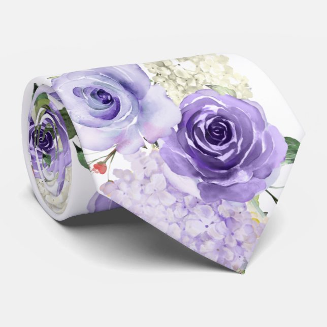 Cravate PixDezines H2 Été Roses Violettes Hydrangea (Roulé)
