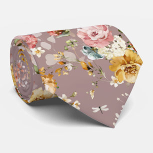 Cravate PixDezines H2 Fall Garden Flowers Dusty Rose