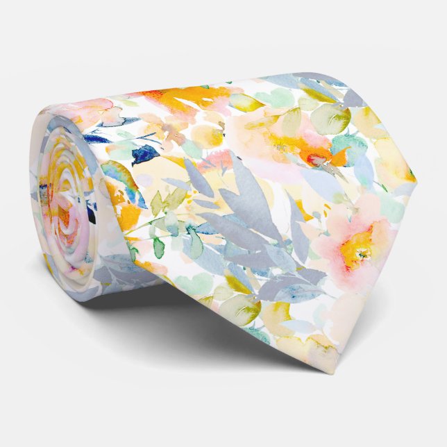 Cravate PixDezines H2 Fleurs de printemps Blush Bleu Pouss (Roulé)
