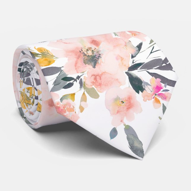 Cravate PixDezines H2 Fleurs de Printemps Blush Gris (Roulé)