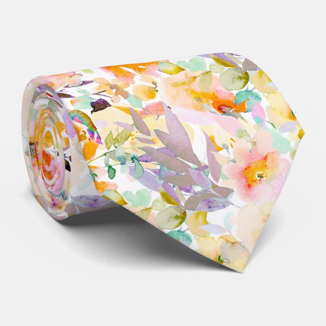 Cravate PixDezines H2 Fleurs de printemps Blush Moutarde (Roulé)