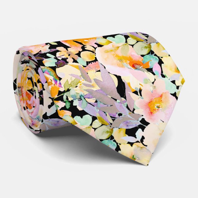 Cravate PixDezines H2 Fleurs de printemps Blush Moutarde (Roulé)