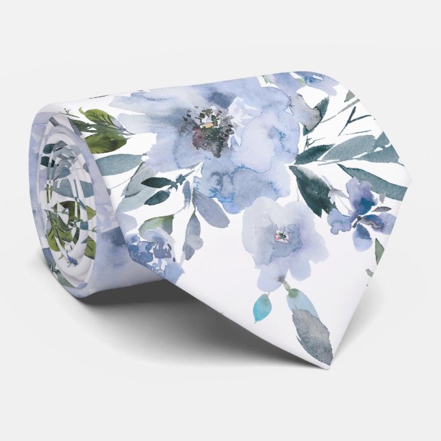 Cravate PixDezines H2 Fleurs de printemps Dusty Blue Navy (Roulé)