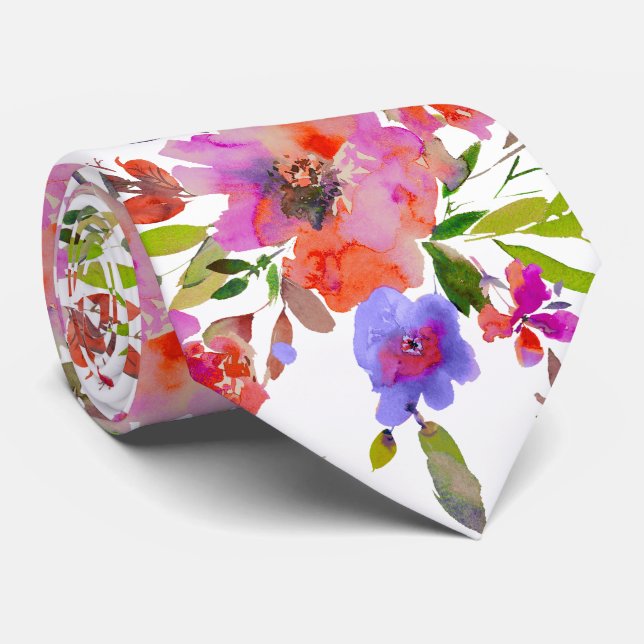 Cravate PixDezines H2 Fleurs de Printemps Rose Rouge (Roulé)