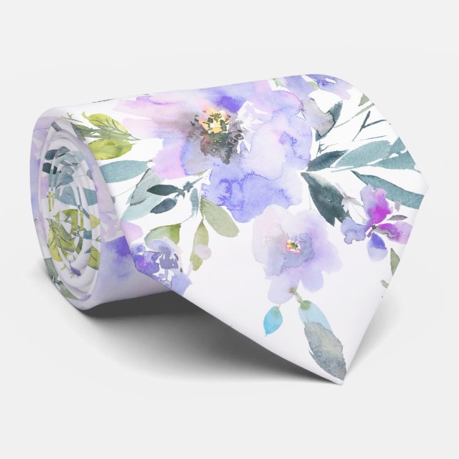 Cravate PixDezines H2 Fleurs de printemps Roses violettes  (Roulé)