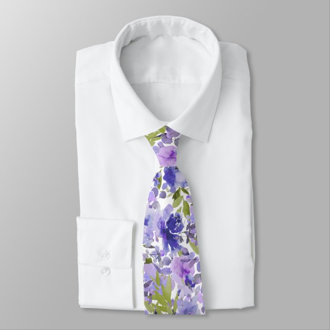 Cravate PixDezines H2 Fleurs d'été Lilas Lavande (Attaché)