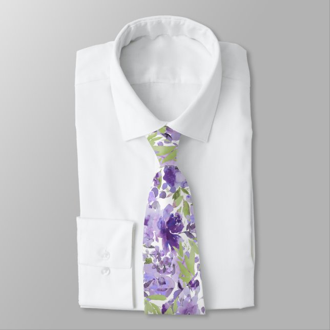 Cravate PixDezines H2 Fleurs d'été Lilas Lavande (Attaché)