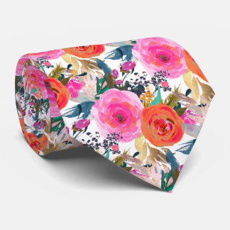 Cravate PixDezines H2 Fleurs d'été Rose Chaud Orange