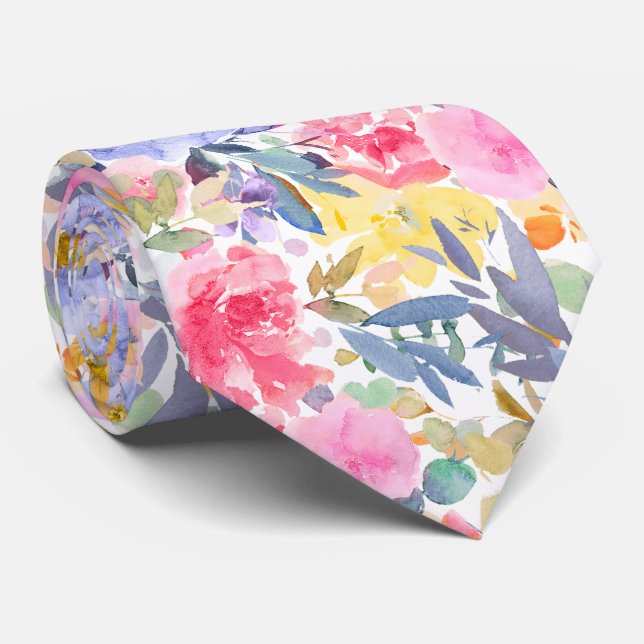 Cravate PixDezines H2 Fleurs d'été Teintes vives (Roulé)