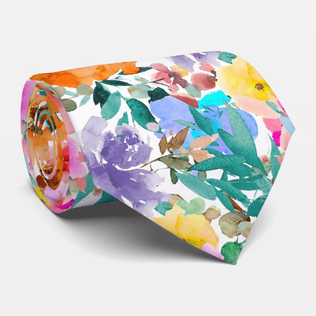 Cravate PixDezines H2 Fleurs d'Été Teintes Vives (Roulé)
