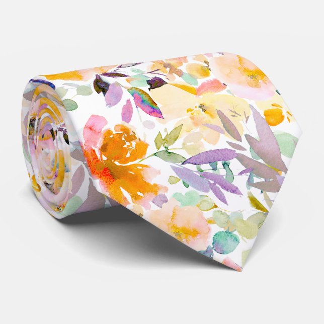 Cravate PixDezines H2 Fleurs d'Été Teintes Vives (Roulé)