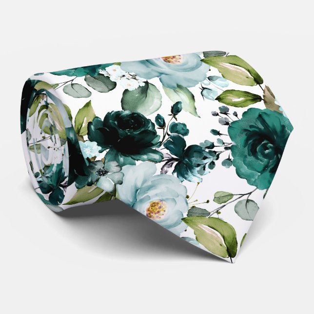 Cravate PixDezines H2 Fleurs Émeraude Vert (Roulé)