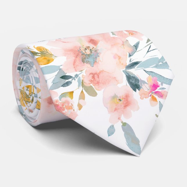 Cravate PixDezines H2 Fleurs printanières rose+bleu (Roulé)