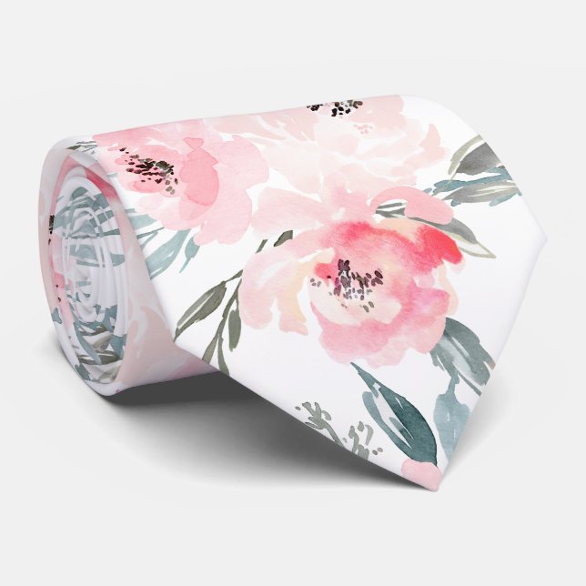 Cravate PixDezines H2 Fleurs Printanières Rose Pâle+Bleu A (Roulé)