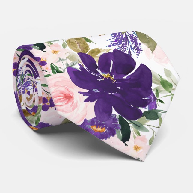 Cravate PixDezines H2 Fleurs Rose Blush Violet  (Roulé)