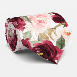 Cravate PixDezines H2 Fleurs Roses Bourgeois Pâle