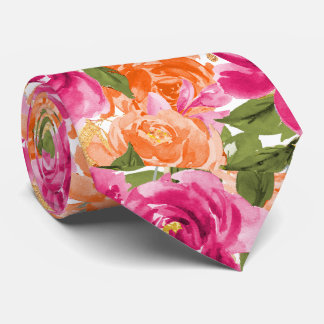 Cravate PixDezines H2 Fleurs Roses Rose Chaud Orange