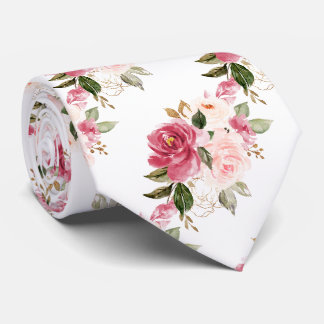 Cravate PixDezines H2 Fleurs Roses Rouges Saumonées