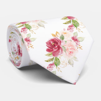Cravate PixDezines H2 Fleurs Roses Rouges Saumonées