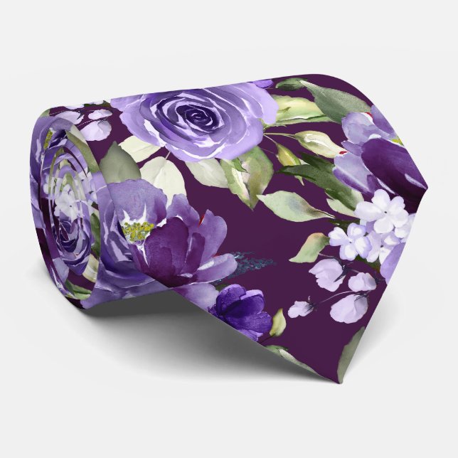 Cravate PixDezines H2 Fleurs Violet Lavande Roses Violette (Roulé)