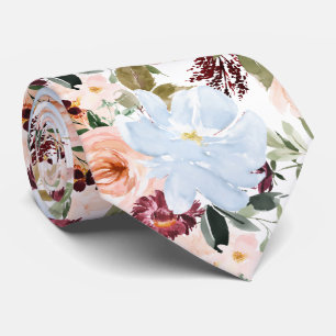 Cravate PixDezines H2 Rose Pâle Bleu Poussiéreux Fleurs